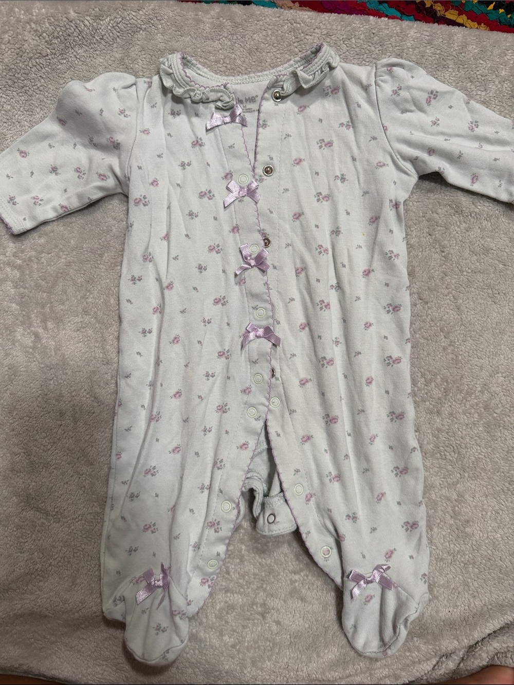 Little Me White Footed One-Piece with Pink Floral Bows